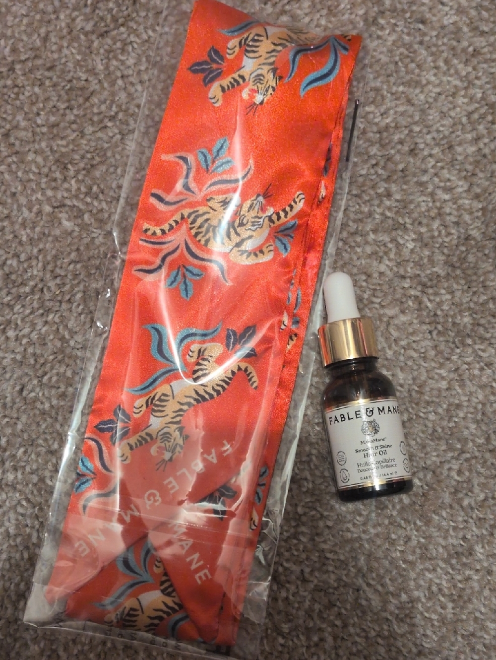 Fable& Mane Tiger Print Silk Hair Scarf And Mini Hair Oil